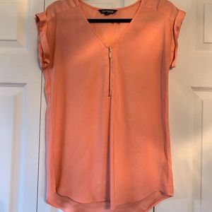 Silky Zip Front Gramercy Tee-Peach/Coral